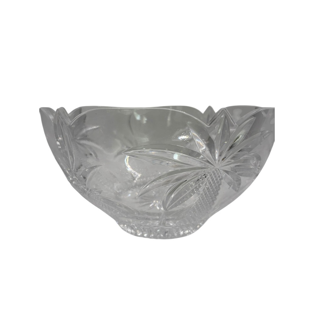 Crystal Glass Palm Tree Bowl Tropical Coastal Scalloped Edge Centerpiece Clear
